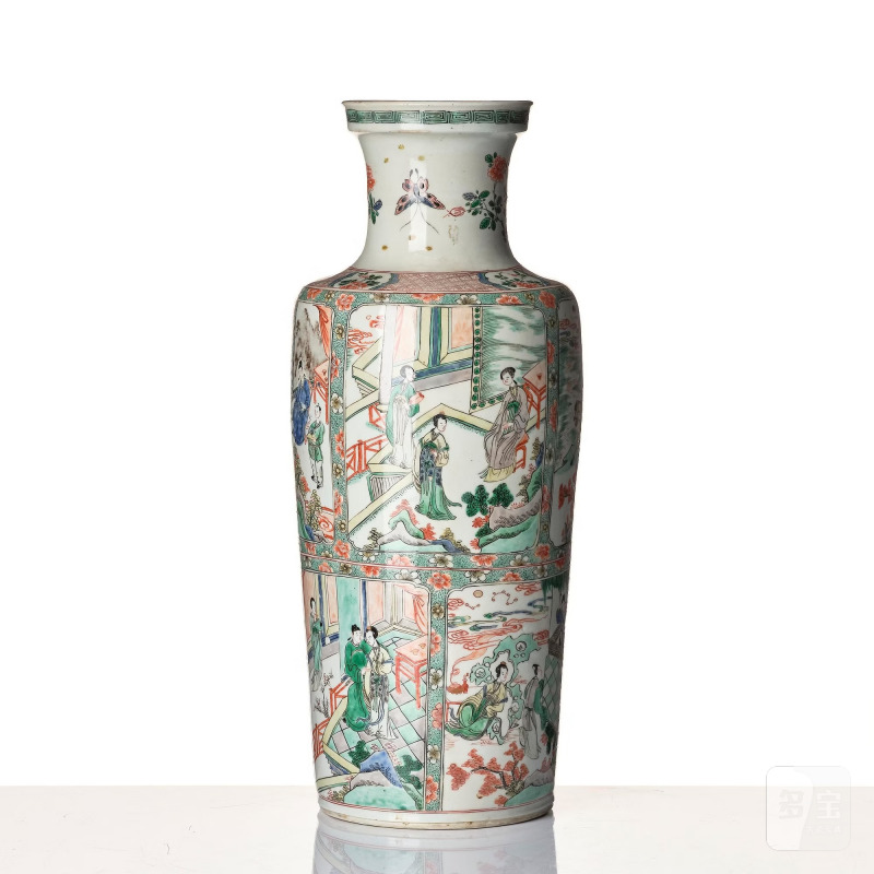 A famille verte roleau vase, - 图2
